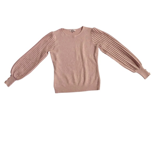 Nanette Lapore Pink Blush Sweater Medium Shimmery Long Rib Sleeves Light - Picture 5 of 15